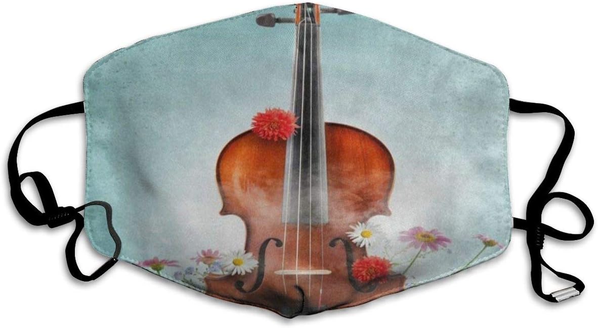 Dust Mask Classical Violin Music Daisy Flower Fashion Anti-dust Reusable Cotton Comfy Breathable Safety Mouth Masks Half Face Mask for Women Man Running Cycling Outdoor