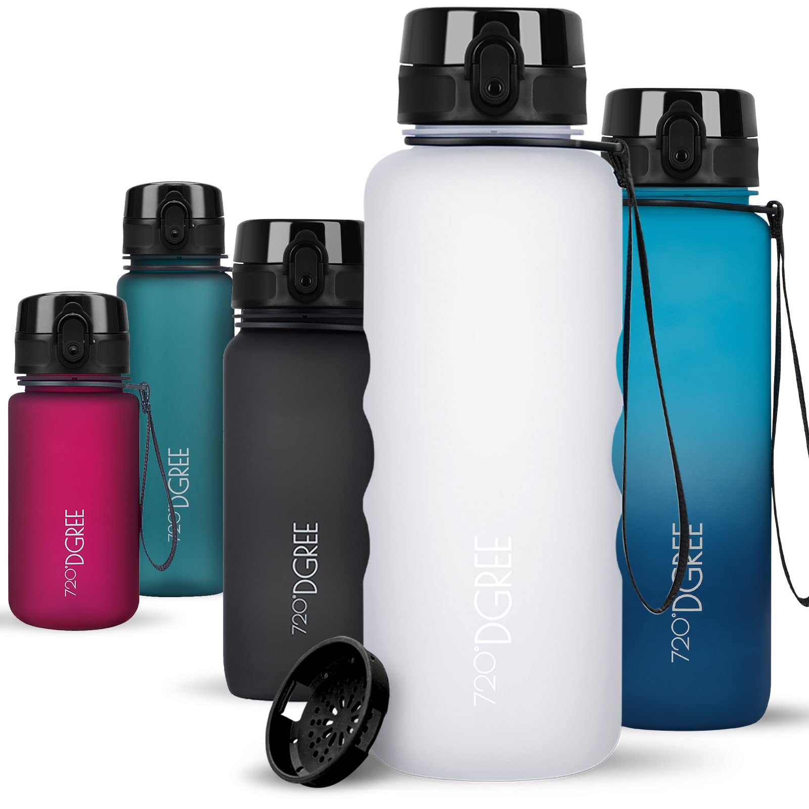 720°DGREE Water Bottle 1.5l “uberBottle“ softTouch +Sieve - BPA-Free, Leakproof, Reusable Drinking Bottle - XL Sports Bottle for all Day Hydration, Gym, Fitness, Office, University, Hiking, Travel
