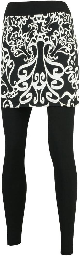 ililily Damask Pattern Printed Skirt Leggings S-2XL Size Long Skinny Pants