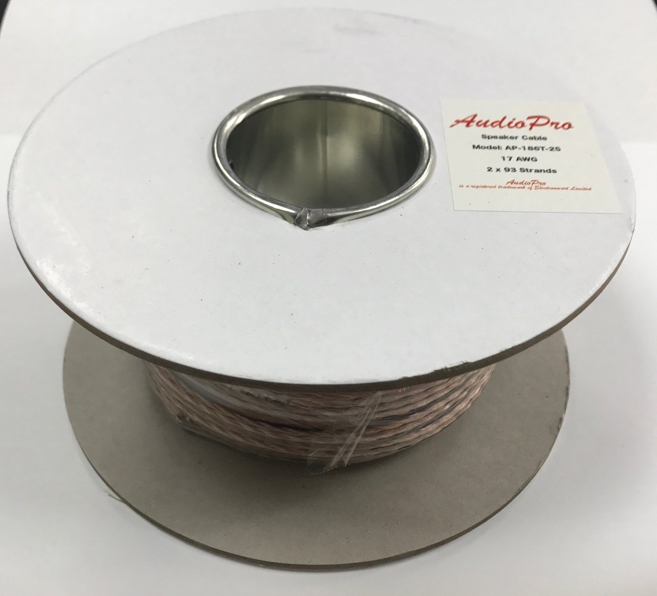 AudioPro Loud Speaker Cable – 2 x 17AWG / 2x 93 Multi-Strand –for Home Audio Hi-Fi Surround Sound etc – Available in White or Transparent – 25m or 50m – Supplied on a handy reel (25m, Transparent)