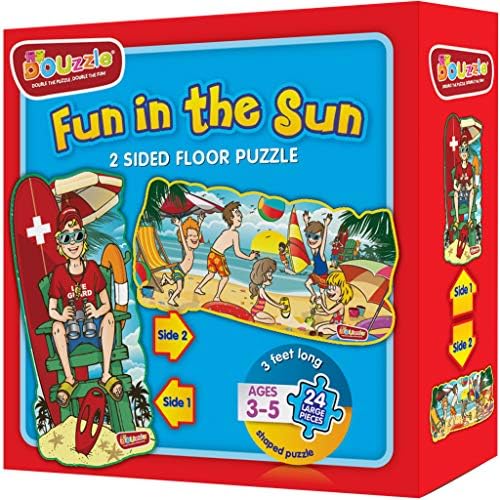 Fun in The Sun (Lifeguard + Beach) 2 Sided Floor Puzzle for Kids Ages 3-5 (24 Extra Large Pieces, 3 Feet Long, Sturdy Cardboard, Lifeguard Shaped). Birthday Gift for Boys and Girls.