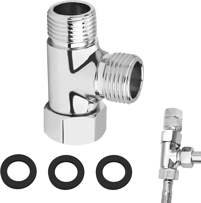 Bansusu 3 Way T Shape Brass Diverter Valve G1/2 for Bidet Shower Splitter Silver