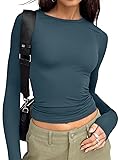 Trendy Queen Womens Long Sleeve Shirts Basic Crop