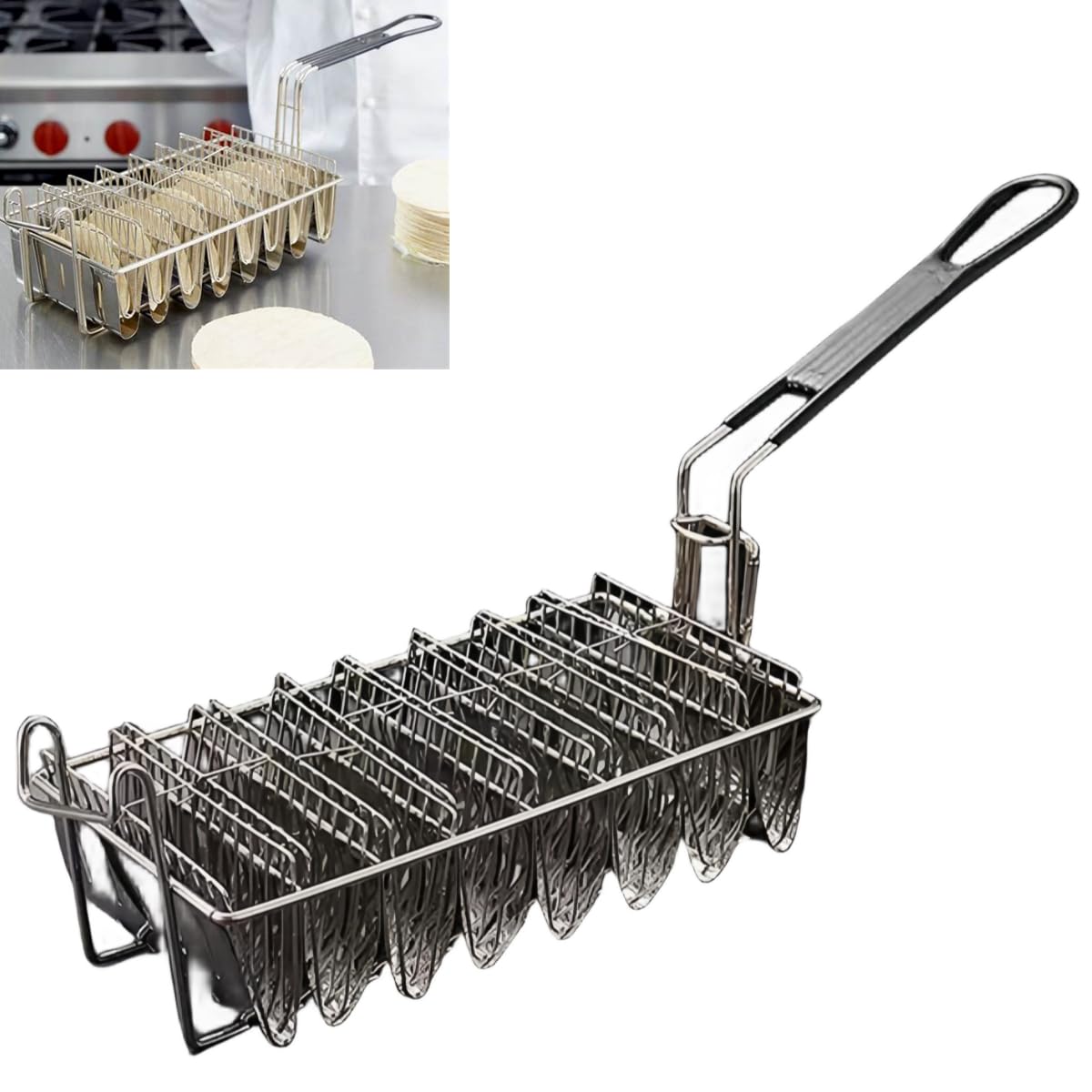 Photo 1 of Tortilla Fryer Taco Fryer Basket,Taco Shell Fryer, Holds 8 Shells Deep Fryer Taco Holders Basket with Detachable Grip Handle