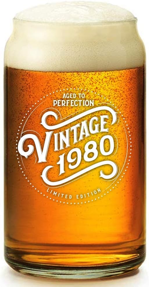 1980 40th Birthday Gifts for Men Women Beer Glasses - 16 oz Beer Can Glass - Funny Vintage 40 Year Old Presents - Personalized Party Decorations Supplies - Best Gift Ideas for Dad Mom Husband Wife th