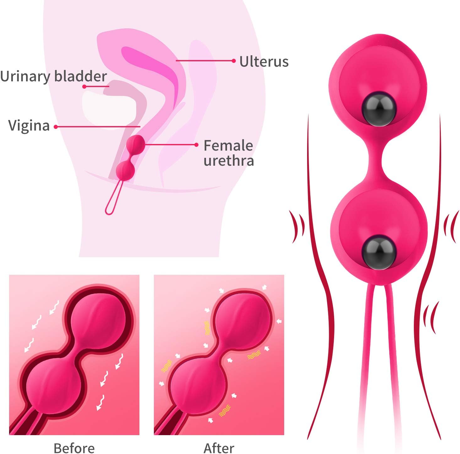 Kegel Balls Exercise Weight for Women Lady Bladder Control Pelvic Floor Exercise Tightening, Silicone Ben Wa Balls Pelvic Weights Training Sets for Beginners Advanced Tightening Luvsex: Health & Personal Care