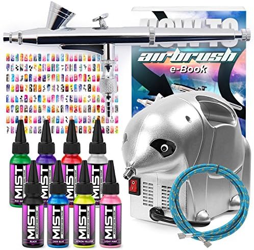 PointZero Complete Airbrush Nail Art Kit - 8 Color 240 Stencil Set