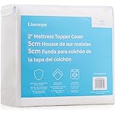 Linenspa 2 Inch Mattress Topper Cover, Full – Machine Washable, Breathable, Non Slip Covering with Zipper for Mattress Topper - Cover Only, White