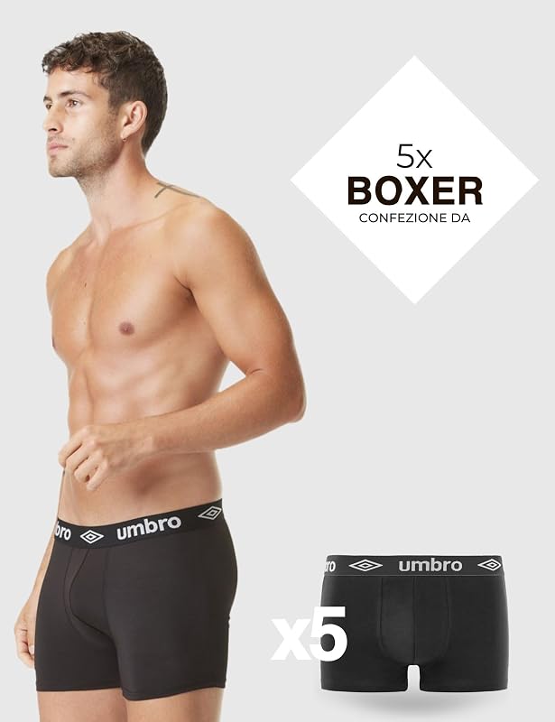 Mutande Boxer Uomo 100% Cotone, Set da 5, Nero CLA (M)