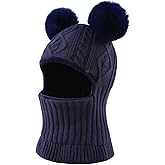 Winter Baby Knitted Hat Scarf Kids Boys Girls Hood Hats Toddler Earflap Beanie with Pompom