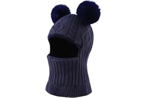 JANGANNSA Winter Baby Knitted Hat Scarf Kids Boys Girls Hood Hats Toddler Earflap Beanie with Pompom