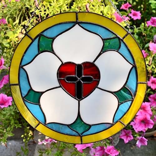 Amazon.com: Luther Rose stained glass panel Christian window decoration