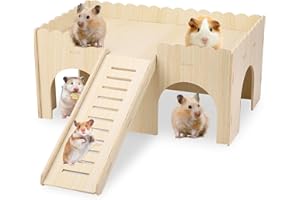 Gugxiom Guinea Pig Hideout, Wooden Guinea Pig House with Stairs, Rabbit Castle for Hamster, Rabbit, and Other Small Animals