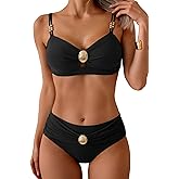Eomenie Bikini Sets for Women Color Block Two Piece Bathing Suit V Neck Tie Back Swimsuit