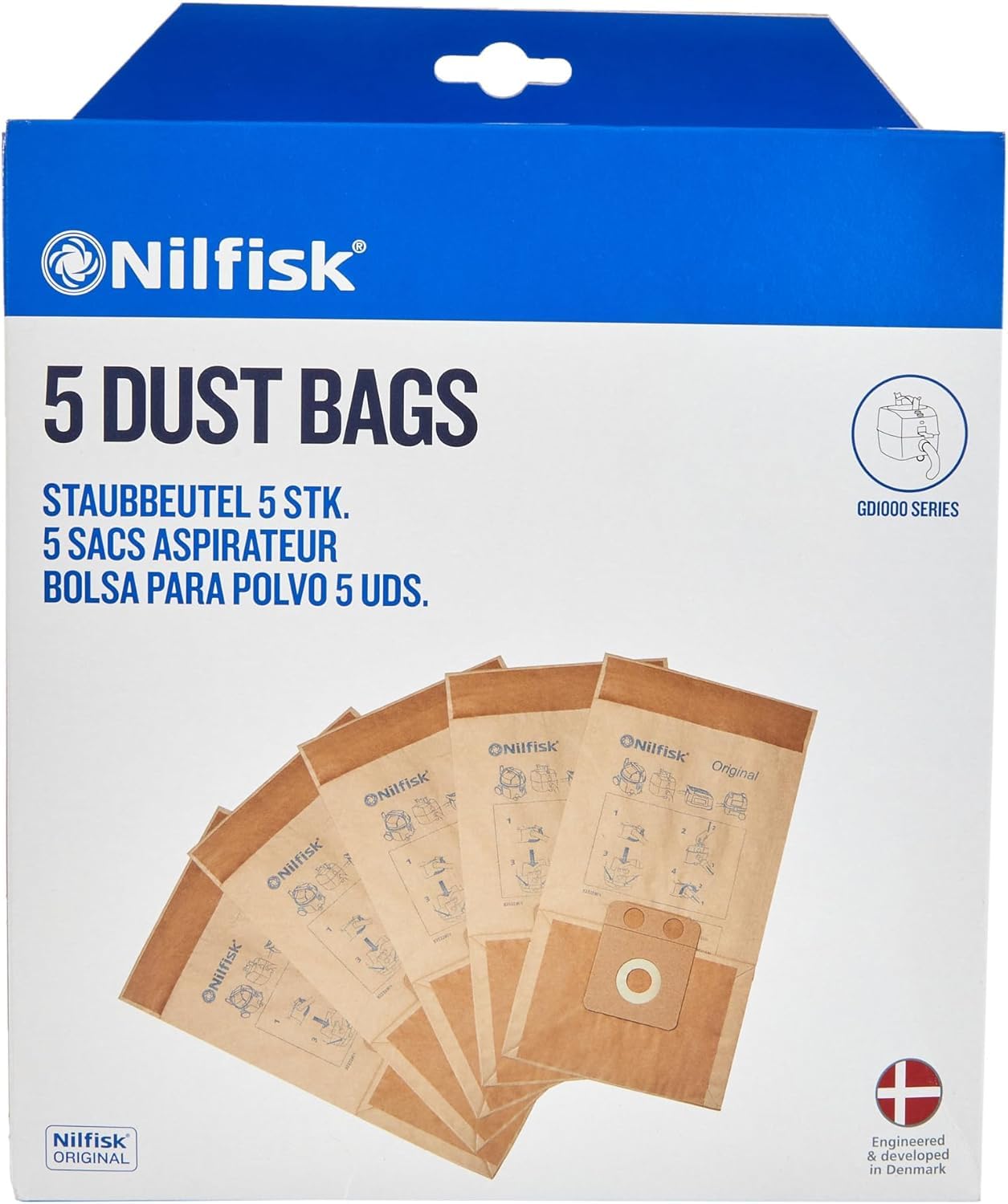 Nilfisk Original 10L Dust Bags - 5 PCS - Family Vacuum Accessories (82222900)