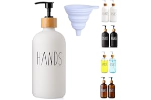 LOOCHICA White Glass Soap Dispenser Bottle for Hands. Glass Soap Dispenser for Bathroom or Kitchen Sink Use
