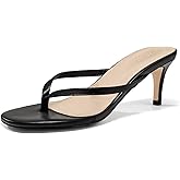 Coutgo Women's Kitten Heels Flip Flops Thong Heeled Sandals Round Open Toe Comfortable Summer Beach Shoes