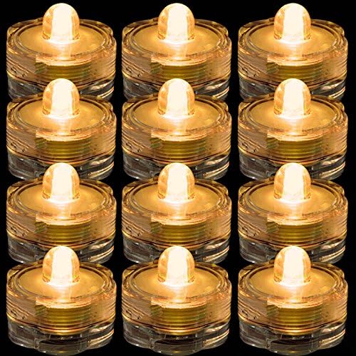 Waterproof Submersible Led Lights Tea Lights for Wedding, Party, Decoration (12 Pieces Amber)