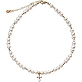 Cherished Moments Children's 14K Gold-plated Bracelet and/or Necklace with Simulated Pearls and Cross Charm for Baptism, Christening or First Communion Gift for Girls