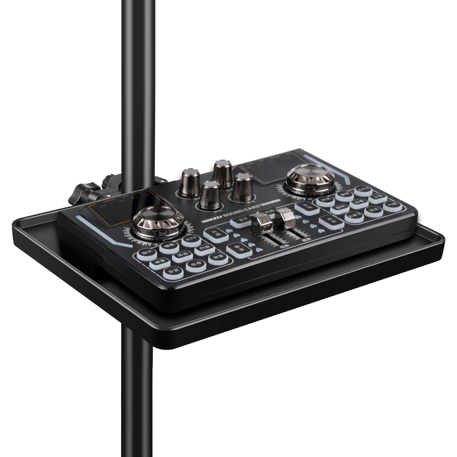 Microphone Stand Rack Tray Holder Sound Card Tray, Universal Mic Microphone Stand Tray, Clamp On Utility Shelf for Stag, for Live Broadcast, Live Streaming, Karaoke, Recording