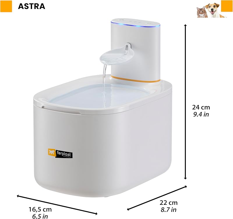 Fontaine a Eau Chat Astra Fontaine à Eau pour Chat, Distributeur d'eau pour Chat Rechargeable avec Capteur de Mouvement, 3 L, Filtre à Trois Étapes, USB-C Inclus