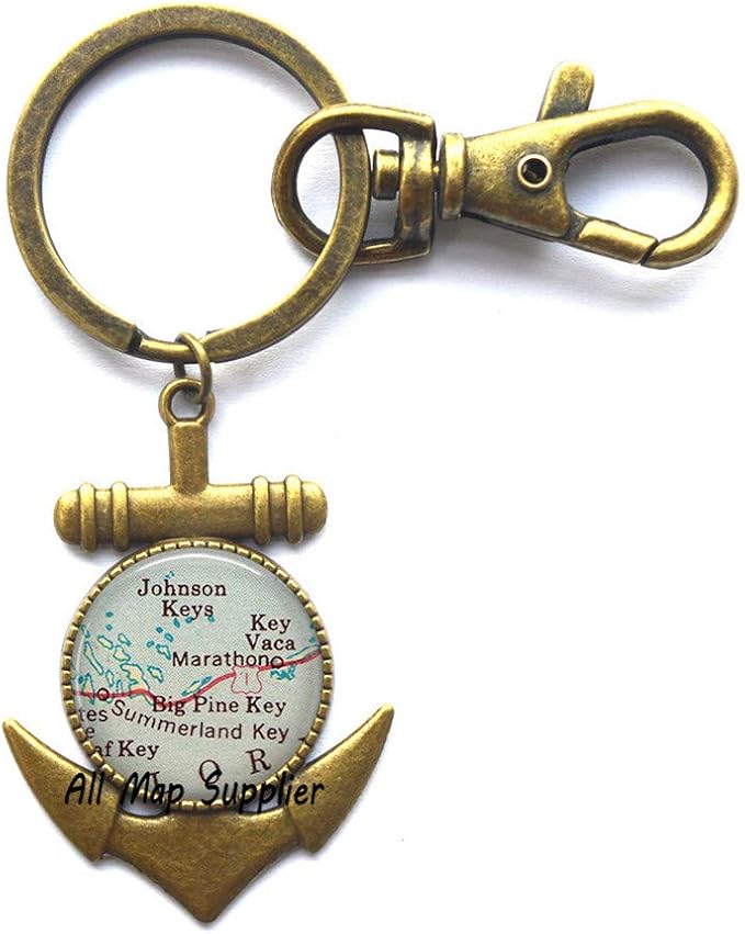 Anchor Keychain,Florida Keys map Anchor Key Ring