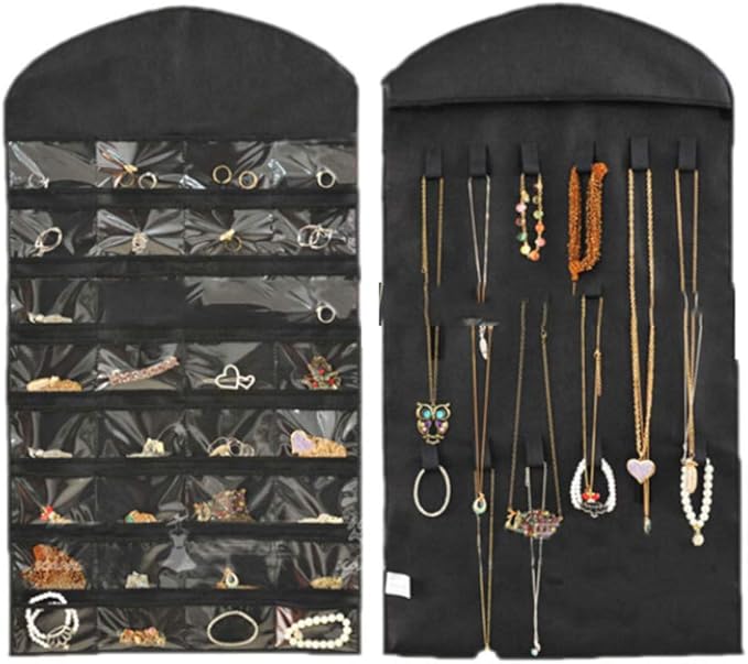 xnbnsj 32 Bolsillos de Doble Cara Colgante Joyas Soporte Bolsa de