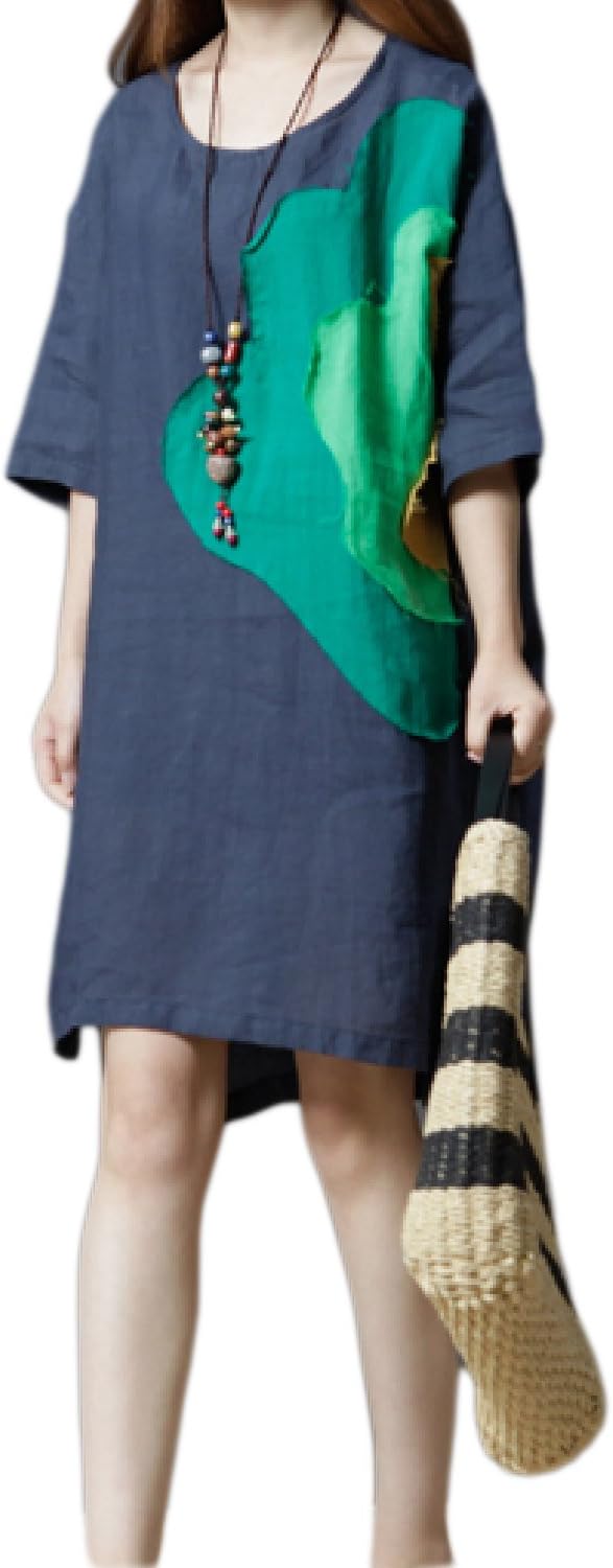 Yacun Women's Maxi Dress Linen Cotton Pleated Loose Summer Dresses with Pockets