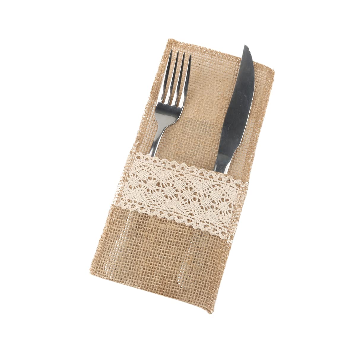 Pack of 24 jute cutlery bags, vintage lace hessian cutlery bags, cutlery holders, hessian wedding decoration, table decoration for wedding, Christmas, christening, rustic party, restaurant, style I