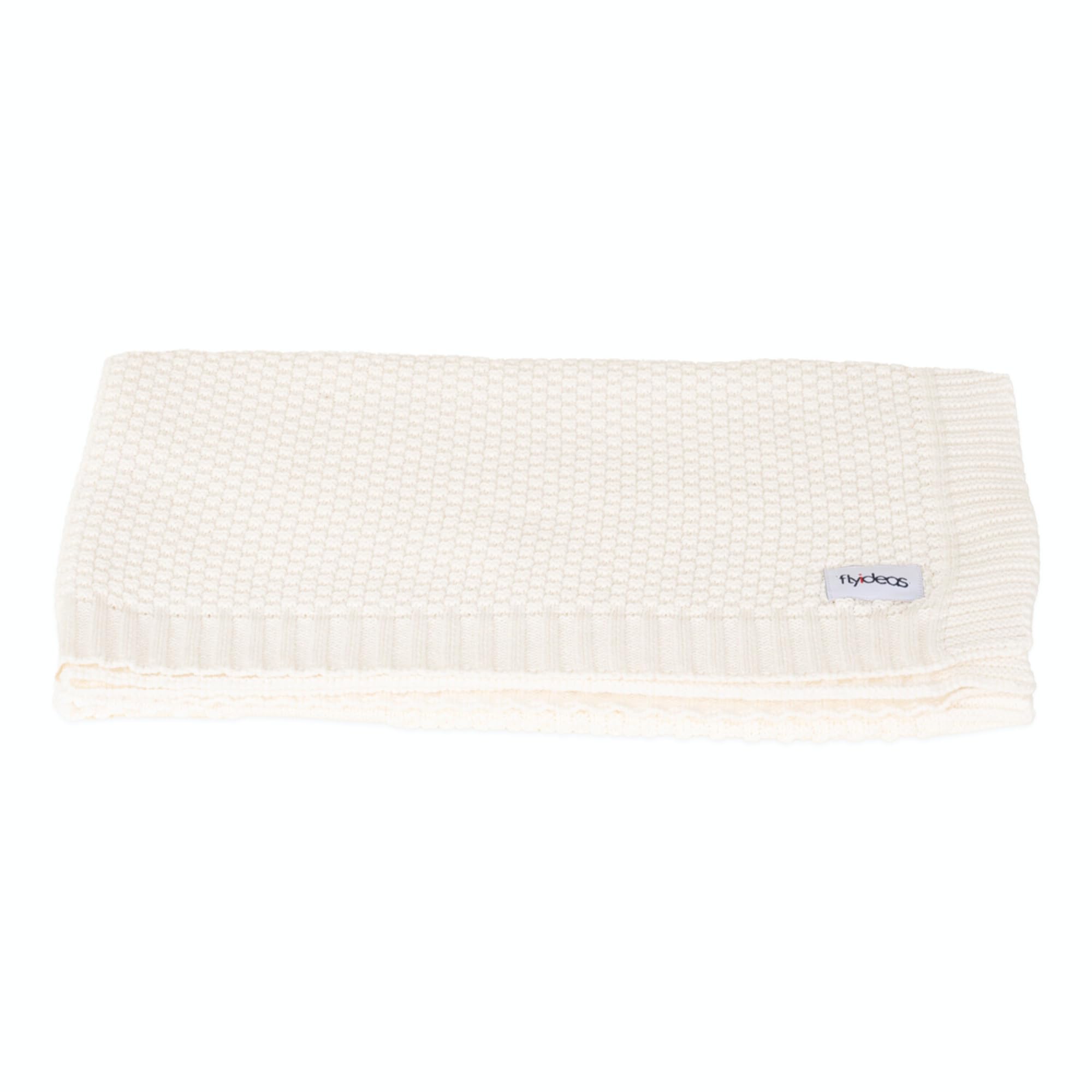 FlyIdeas | Newborn Knitted Baby Blanket 90x70 cm - Soft Warm and Cosy for Boys & Girls Nursery Blanket for Prams/Strollers/Travel/Cribs/Baskets (White, 90x70 cm)