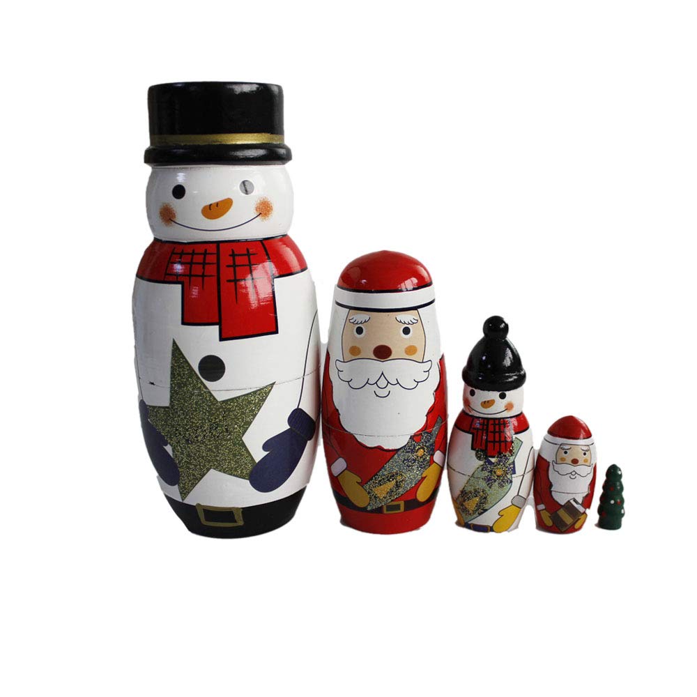 Oostifun Gobus Christmas Nesting Dolls Wooden Snowman Santa Claus Nesting Doll Sets for Home Office Decoration Children (Snowman and Santa Claus)