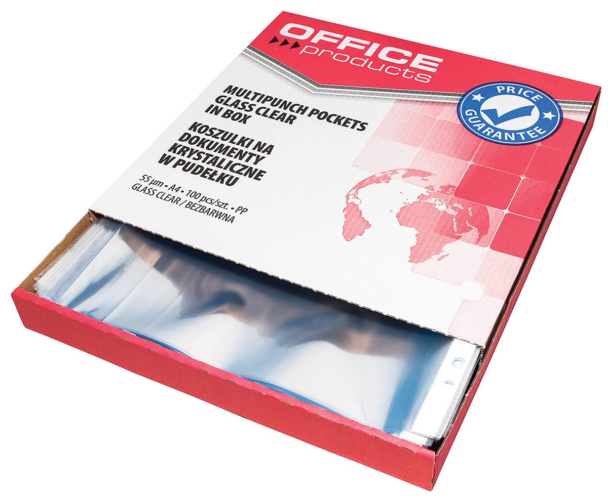 Punched Pockets Office Products PP A4 Cristal 55 Micron 100pcs in a Box/Document Archiving/Type-Crystalline/Kind-Standard/Material-PP/Colour-Transparent/Format-A4 / Thickness (mm)-55