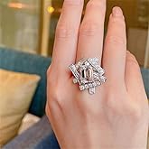 925 Sterling Silver Shiny Full Diamond Gemstone Ring 18K Gold Cubic Zirconia Promise Ring CZ Diamond Multi Row Cocktail Rings Eternity Engagement Wedding Party Halo Ring for Women A.6 (US Code 6)