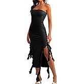 VENDAU Y2k Strapless Ruffle Dress for Women - Flowy Beach Bodycon Tube Dress With Slit and Trim
