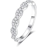 IMOLOVE Moissanite Wedding Bands for Women, Trendy 0.3 Carat Half Silver Women's Eternity Wedding Bands Fashion Moissanite Stackable Rings for Women with 18K White Gold Plated Size 4-11