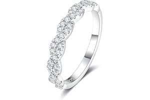 IMOLOVE Moissanite Wedding Bands for Women, Trendy 0.3 Carat Half Silver Women's Eternity Wedding Bands Fashion Moissanite Stackable Rings for Women with 18K White Gold Plated Size 4-11