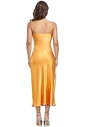 Women's Spaghetti Strap Midi Satin Silk Dresses