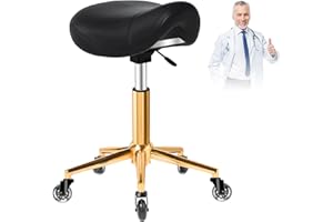 YEEZEE Saddle Stool with Wheels Ergonomic - Thick Wide Saddle Cushion, Healthy Posture No Pain, Easy to Adjust, Smooth Rolling No Creaky Noises, Rolling Swivel Saddle Stool Chair for Salon Massage (Black)