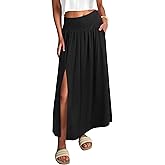 ANRABESS Maxi Skirts for Women Summer High Waisted Casual Boho Floral Slit Flowy Skirts with Pockets Beach Vacation Clothes