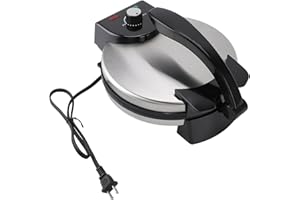 Electric Tortilla Maker, Aluminum Alloy, Knob Temperature Control, 25.5 cm Max Pizza Size, Stainless Steel Cover, Non Stick, 