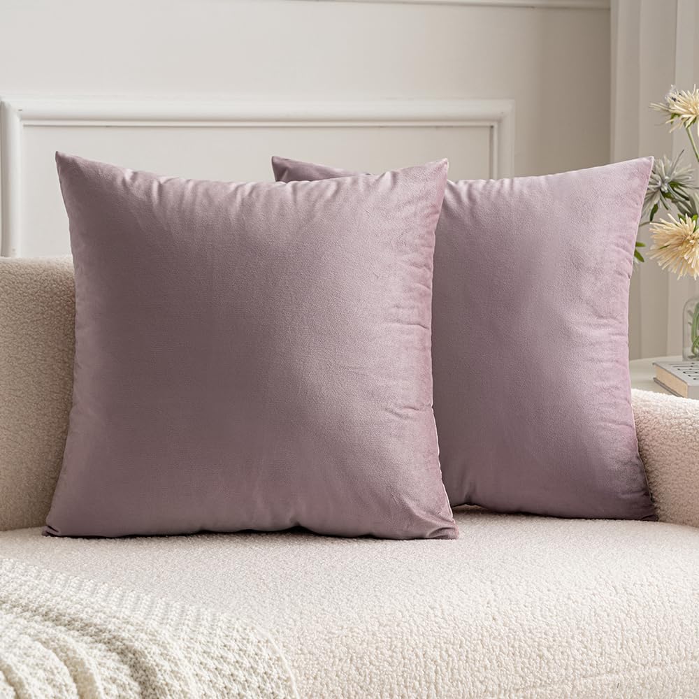 MIULEE Velvet Soft Soild Microfiber Decorative Square Pillow Case Throw Cushion Cover for Sofa Bedroom with Invisible Zipper 16x16 Inch 40x40cm Lilac Set of 2 Lined — image 1