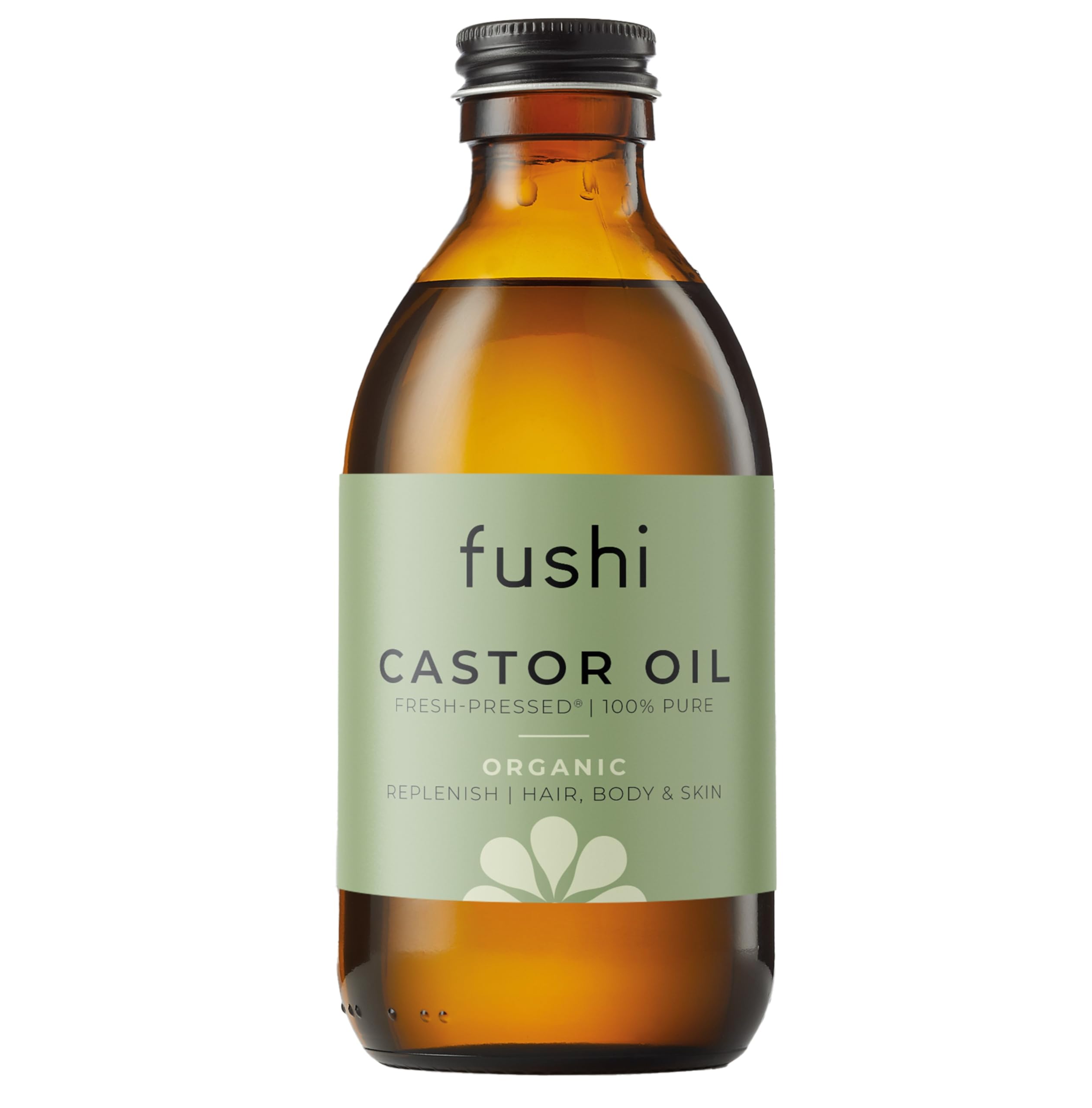 Fushi Organic Castor Oil 250ml Glass Bottle 100% Pure Cold & Fresh-Pressed For Dry Skin & Hair Growth, Eyelashes & Eyebrows Hexane Free Natural Food-grade Sustainably Sourced
