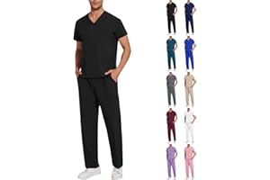 Scrubs for Men Set Stretch V-Neck Scrub Top & Jogger Pant with 8 Pockets Anti-Wrinkle Clinical Modern Suit with 8 Pockets