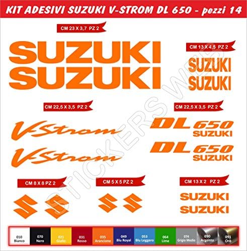 Adhesive Stickers Suzuki V-Strom DL650 VSTROM Kit 14 Pieces, Motorcycle Motorbike Item Code 0084, Various Colours
