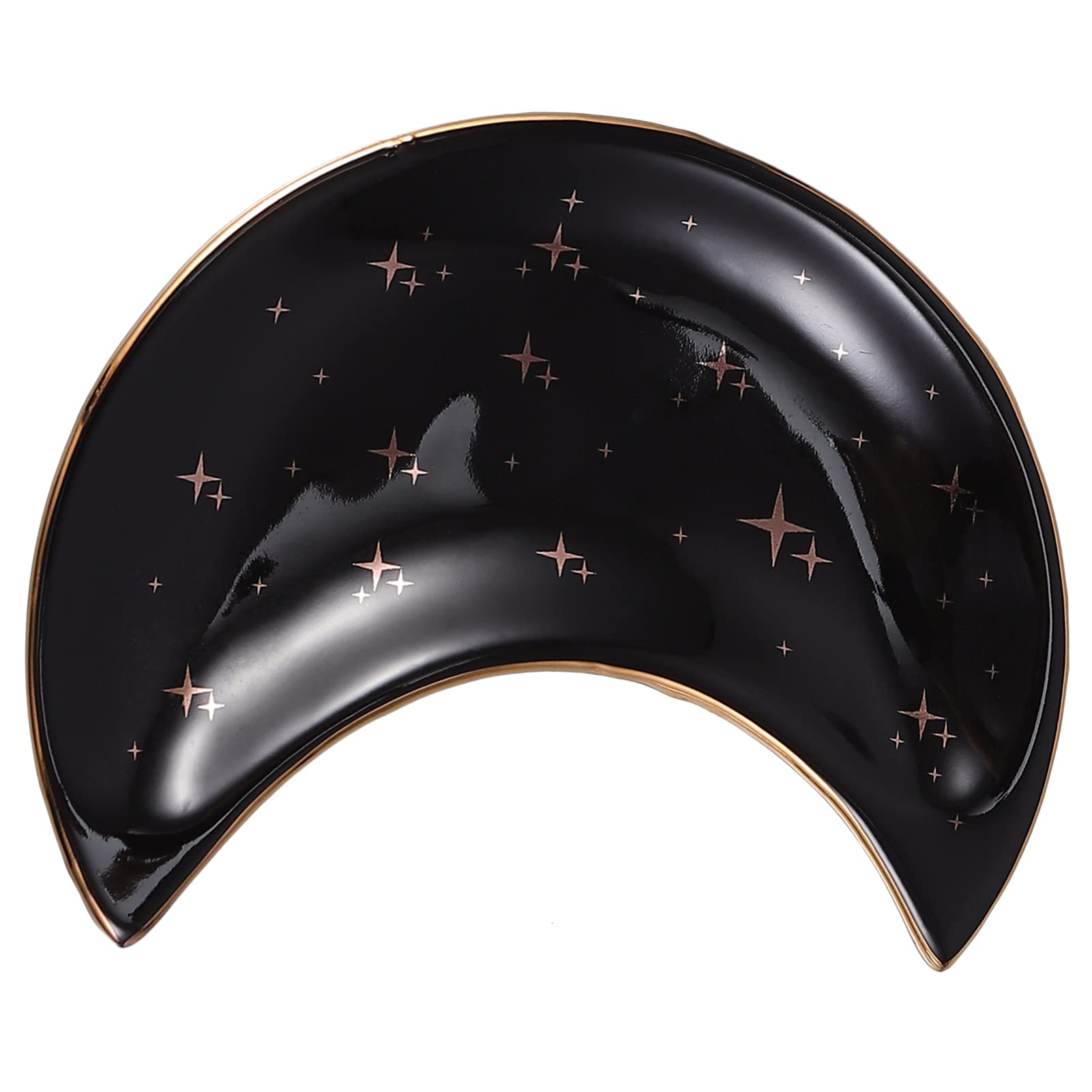 Cabilock Trinket Dish Ceramic Jewelry Dish Black Moon Shape Decorative Tray Room Decor Decorative Ceramic Accent Vanity Tray Ring Dish Serving Tray Sundries Organiser For Jewelry Cosmetic 10x8cm