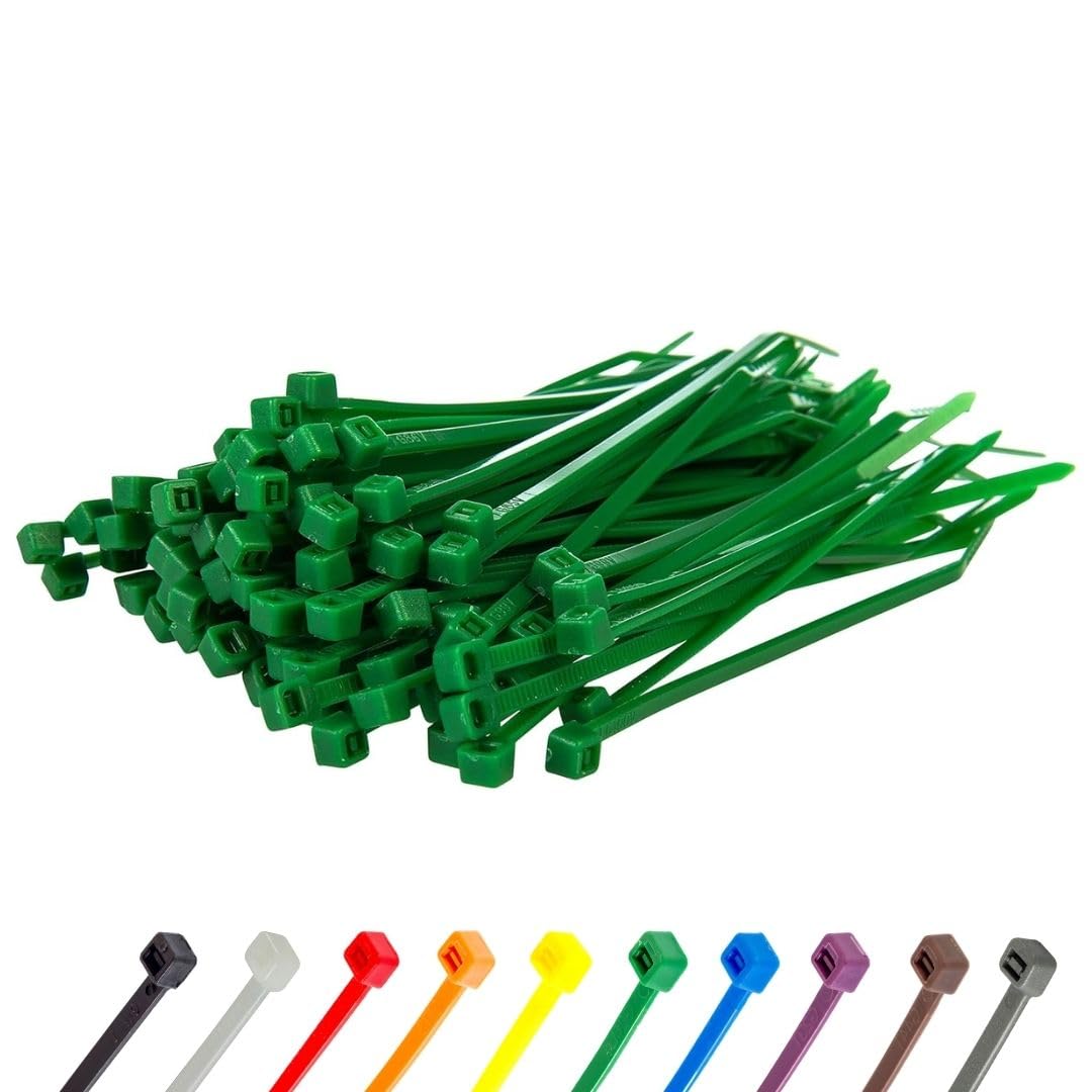 Gocableties Small Green Cable Ties, 150mm x 3.6mm, Pack of 100, 6" Premium Nylon Zip Ties, Plastic Tie Wraps, Secure Self-Locking Mechanism, for Home, Garden, Office and DIY