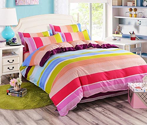 Home Bedding Sets 3/4pcs Twin/Full/Queen/King Size American European Western Style Comforter Duvet Cover Sets (flat sheet+quilt cover+pillowcases) Soft Microfiber-Twin Size Rainbow