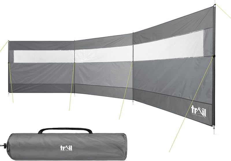 Trail Outdoor Leisure Windbreak 5m x 1.4m Steel 4 Pole with Window Grey