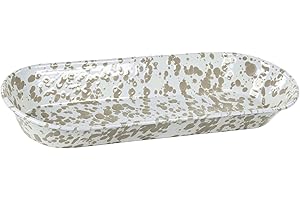 Golden Rabbit Enamelware Oval Basket, 16 x 6 inch, Taupe Swirl