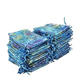 Mudder 100 Packs Coralline Pattern Organza Gift Bags Party Wedding Favor Bags Jewelry Pouches, 4.7 x 3.5 Inch, Blue